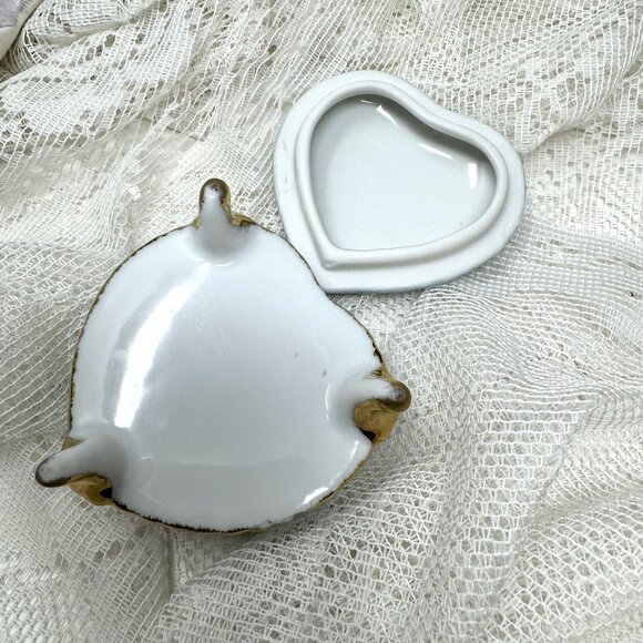 Hand-Painted Heart-Shaped Trinket Box With Blue Flowers & Gold Accents - Picture 5 of 8